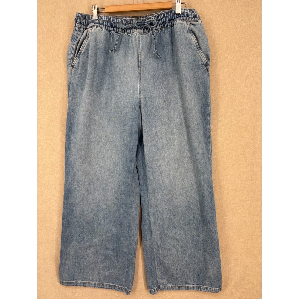 Good American Jeans 5 2XL Blue Elastic Waist Wide Leg Pants Drawstring High Rise